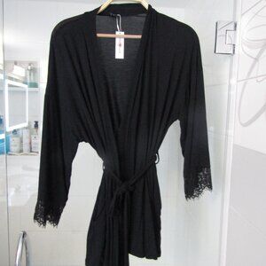 COSABELLA Short Black Wrap Kimino Robe with Black Lace--size S/Small--NWT's